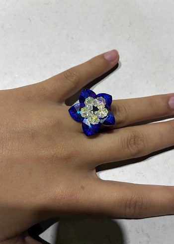 Mavi Boncuklu Çiçek Yüzük - Görsel 4