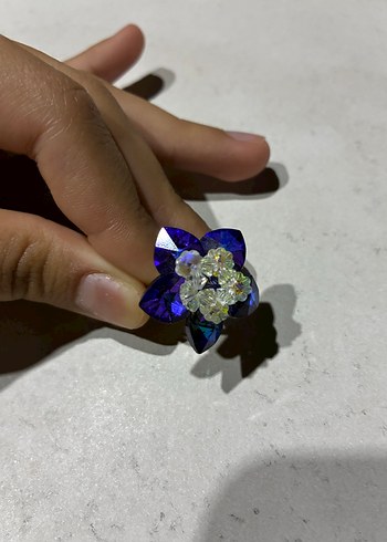 Mavi Boncuklu Çiçek Yüzük - Görsel 3