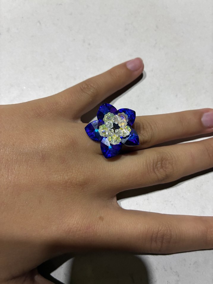 Mavi Boncuklu Çiçek Yüzük - Görsel 4