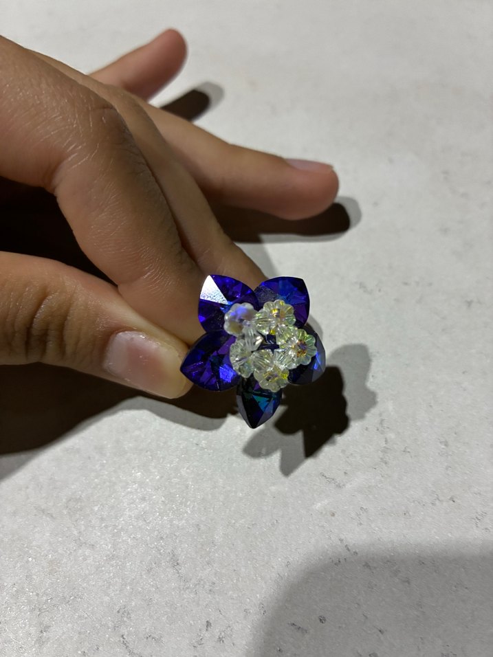 Mavi Boncuklu Çiçek Yüzük - Görsel 3