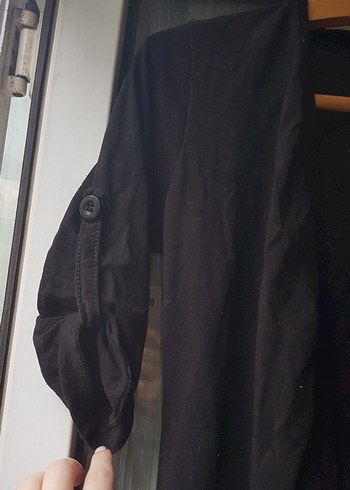 Düğmeli Siyah yarim kollu Midi Hirka Ceket - Görsel 4