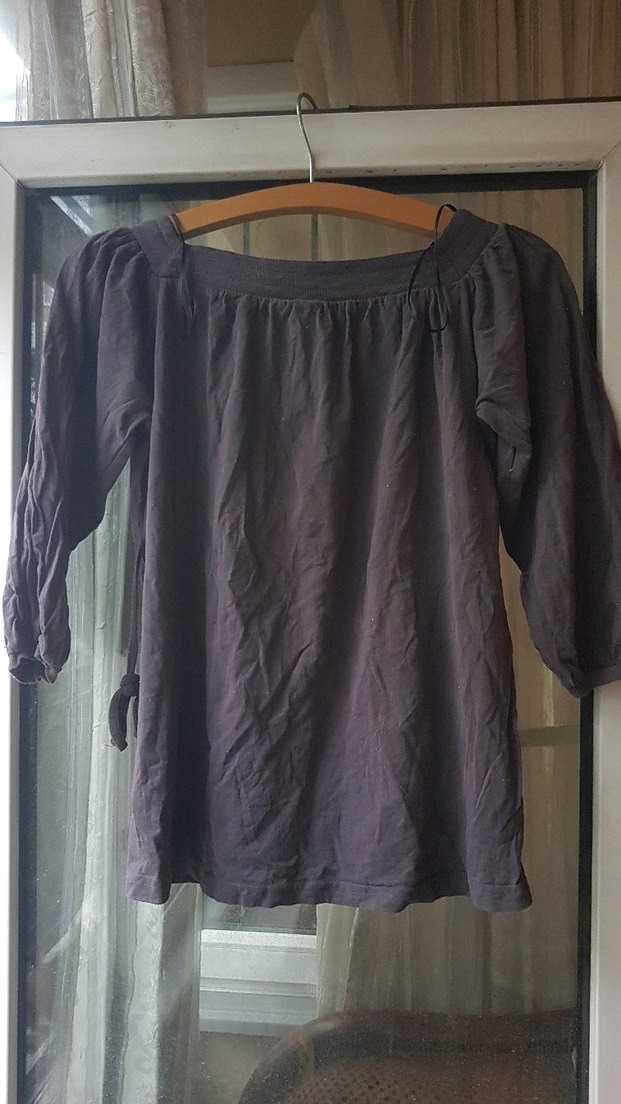 Düğmeli gri bol kesim bluz - Görsel 3