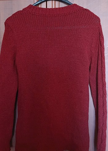 Bordo V Yaka Örgü Kadın Kazak - Görsel 4