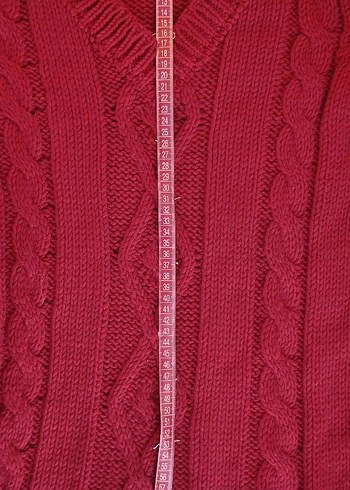 Bordo V Yaka Örgü Kadın Kazak - Görsel 5