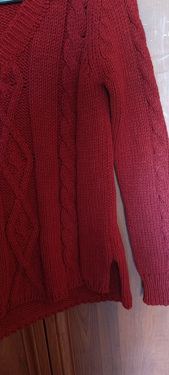 Bordo V Yaka Örgü Kadın Kazak - Görsel 3