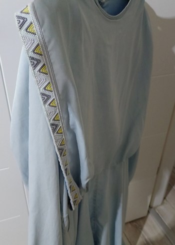 #Tuğba Buz Mavi Nakışlı Tesettür Elbise - Görsel 7