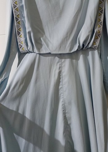 #Tuğba Buz Mavi Nakışlı Tesettür Elbise - Görsel 3