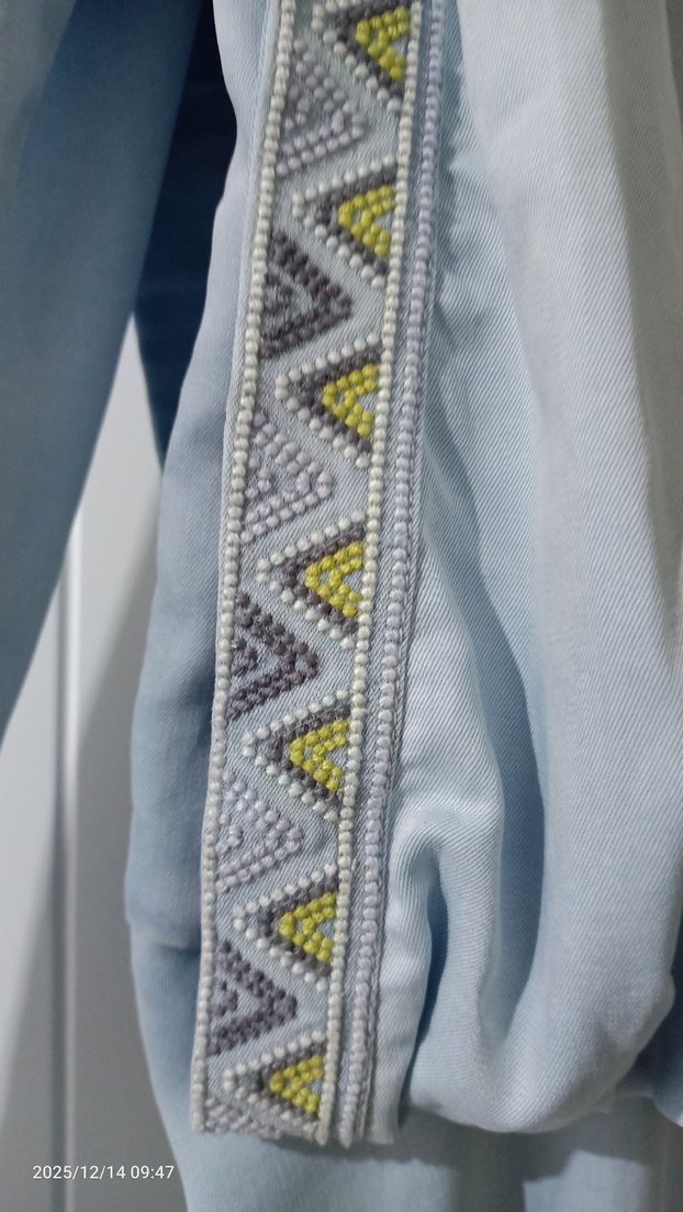 #Tuğba Buz Mavi Nakışlı Tesettür Elbise - Görsel 5