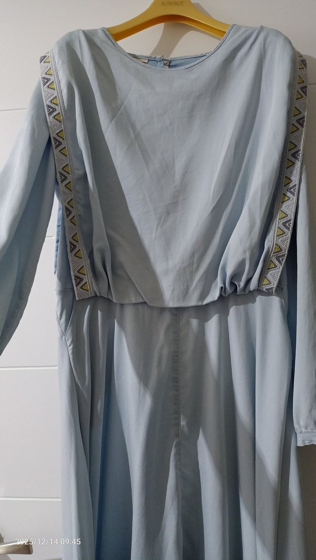 #Tuğba Buz Mavi Nakışlı Tesettür Elbise - Görsel 2