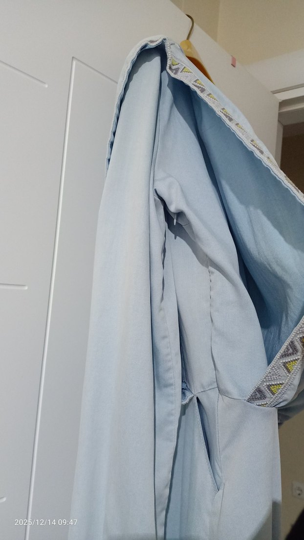 #Tuğba Buz Mavi Nakışlı Tesettür Elbise - Görsel 4