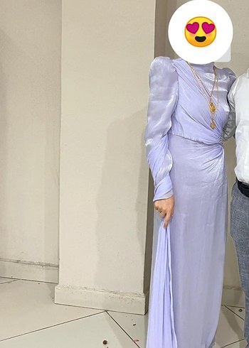 Mor Yüksek Yakalı Uzun Drapeli Abiye Elbise - Görsel 2