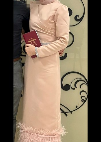 Pembe Uzun Tüylü Abiye Elbise - Görsel 2