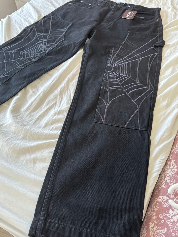 Jaded London Örümcek Ağı nakışlı Siyah denim Pantolon — görsel 3/7