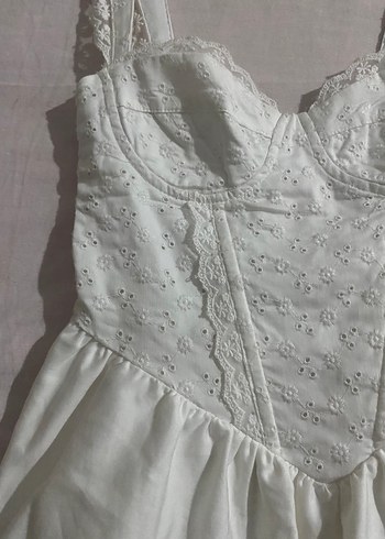 xs Beden beyaz Renk Bershk Beyaz Vintage Mini Dantel Detaylı Elbise