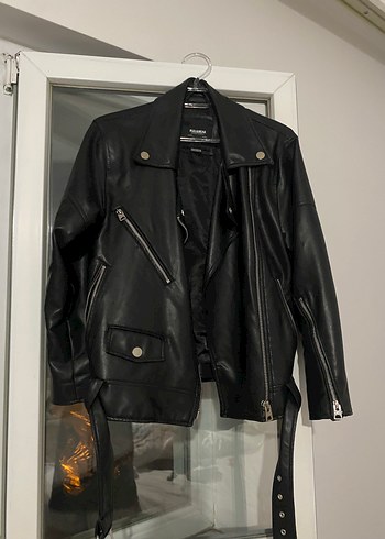 Pull Bear Kadın Siyah Deri Biker Ceket