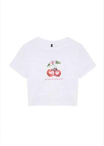 l Beden beyaz Renk Beyaz Baskılı Crop Tişört