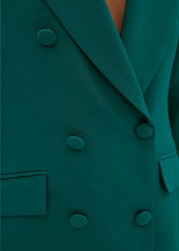 m Beden Kadın yeşil Düğmeli Midi Blazer Ceket