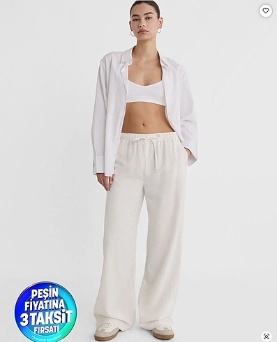 Stradivarius beyaz keten pantolon