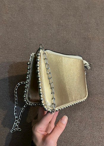 Altın Renk Parlak Deri Kadın Çanta - Görsel 2