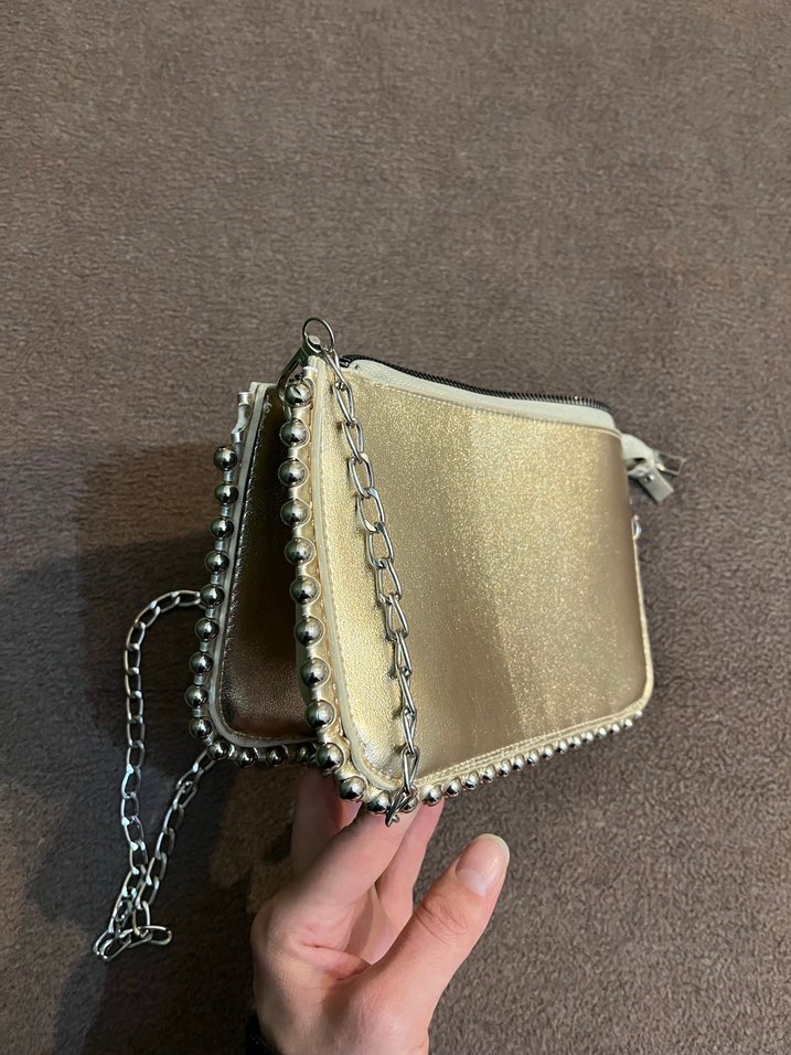 Altın Renk Parlak Deri Kadın Çanta - Görsel 2