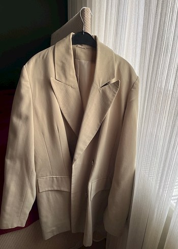 Bej Kadın Keten Midi Ceket - Görsel 2