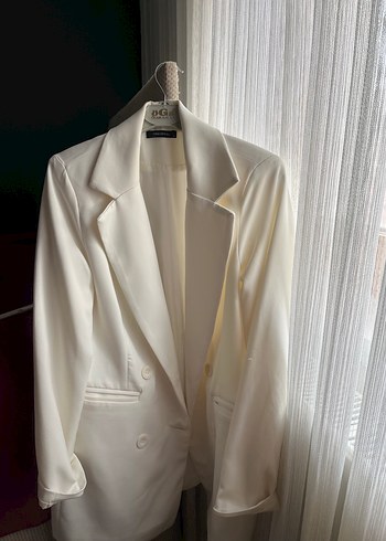 Düğmeli Beyaz Kadın Blazer Ceket - Görsel 2