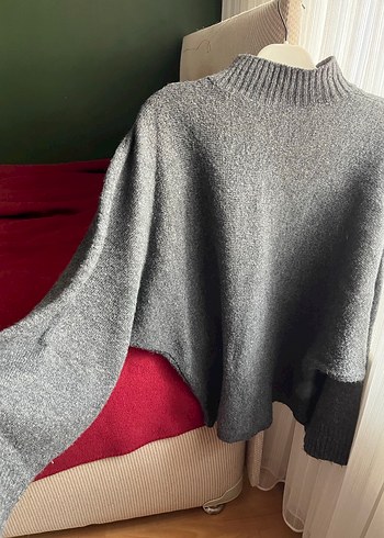 Gri Yünlü Yüksek Yakalı Kadın Kazak - Görsel 2