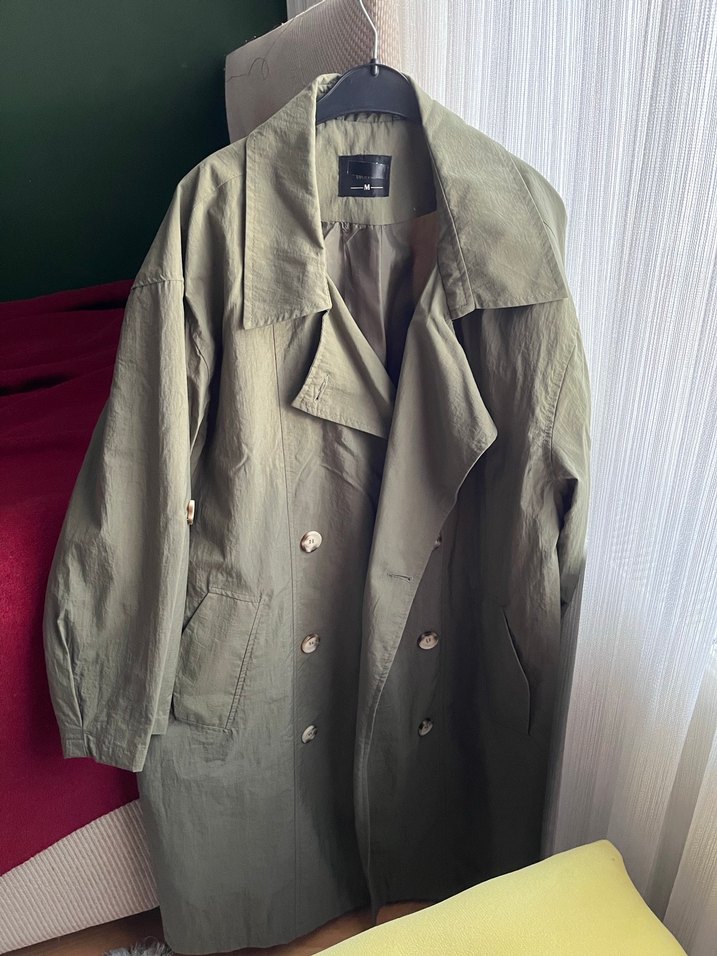 Kadın Haki Midi Keten Trençkot - Görsel 3