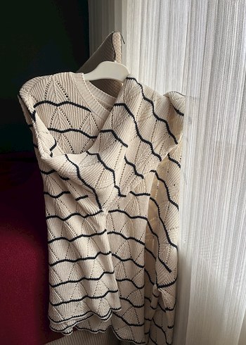 Bohem Gri Çizgili Kadın Triko Kazak - Görsel 2