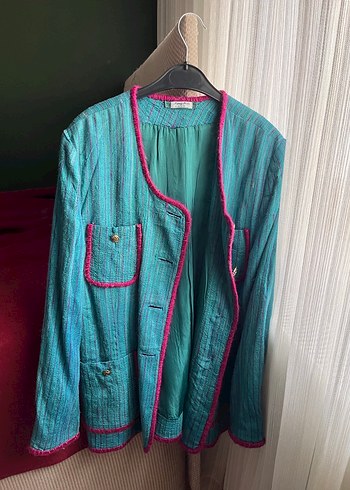 Düğmeli Turkuaz Midi Kadın Ceket - Görsel 2