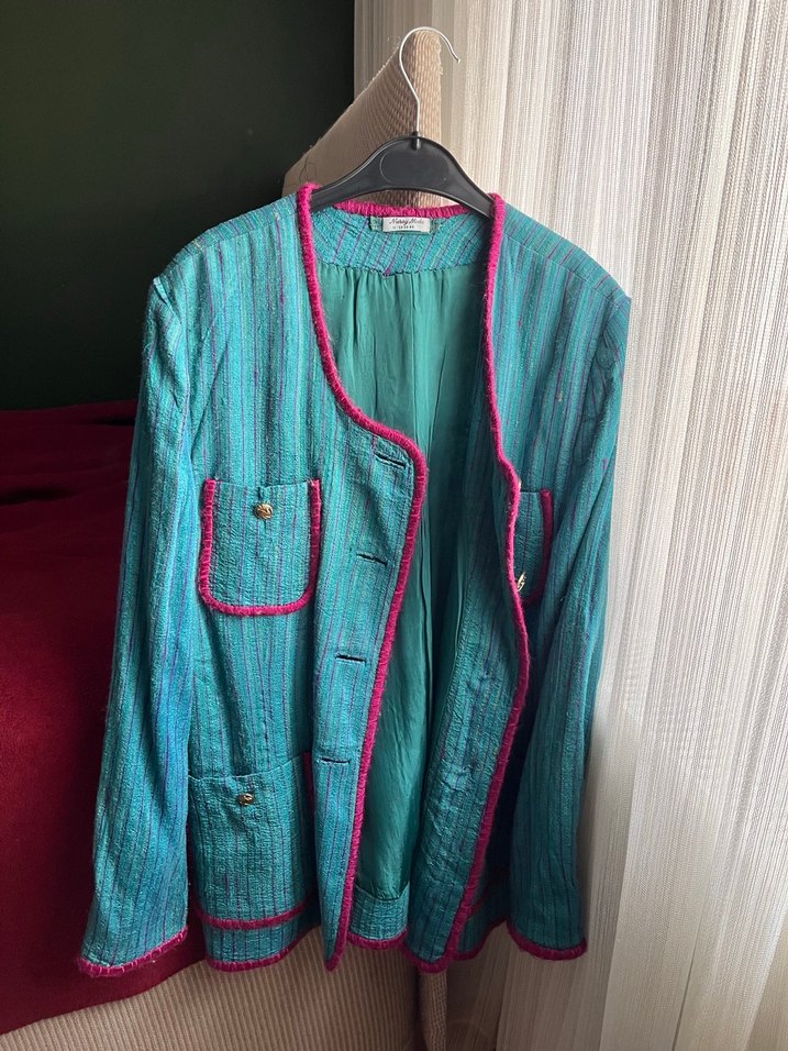 Düğmeli Turkuaz Midi Kadın Ceket - Görsel 2