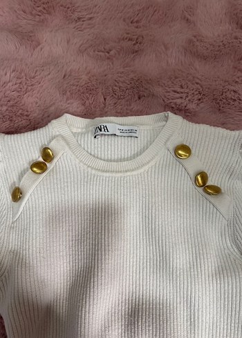 Düğmeli Beyaz Triko Kadın Kazak - Görsel 2