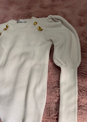 Düğmeli Beyaz Triko Kadın Kazak - Görsel 3