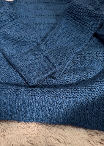 Kadın Mavi Örgü Kazak - Görsel 3
