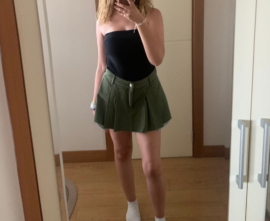 Düğmeli Açık Haki Mini Etek - Görsel 4