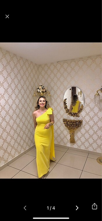 Sarı yarım balık abiye