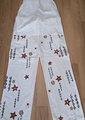 Bohem Nakışlı Beyaz Kadın Kumaş Pantolon ve bluz