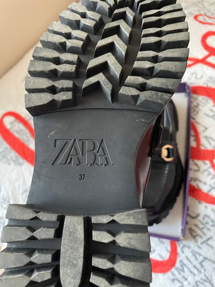 Zara Marka Tokalı Siyah Kadın Loafer Blok Topuk - Görsel 5