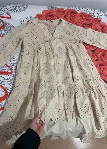 Nakışlı Keten Bohem Mini (Hamile)Tunik Elbise - Görsel 2