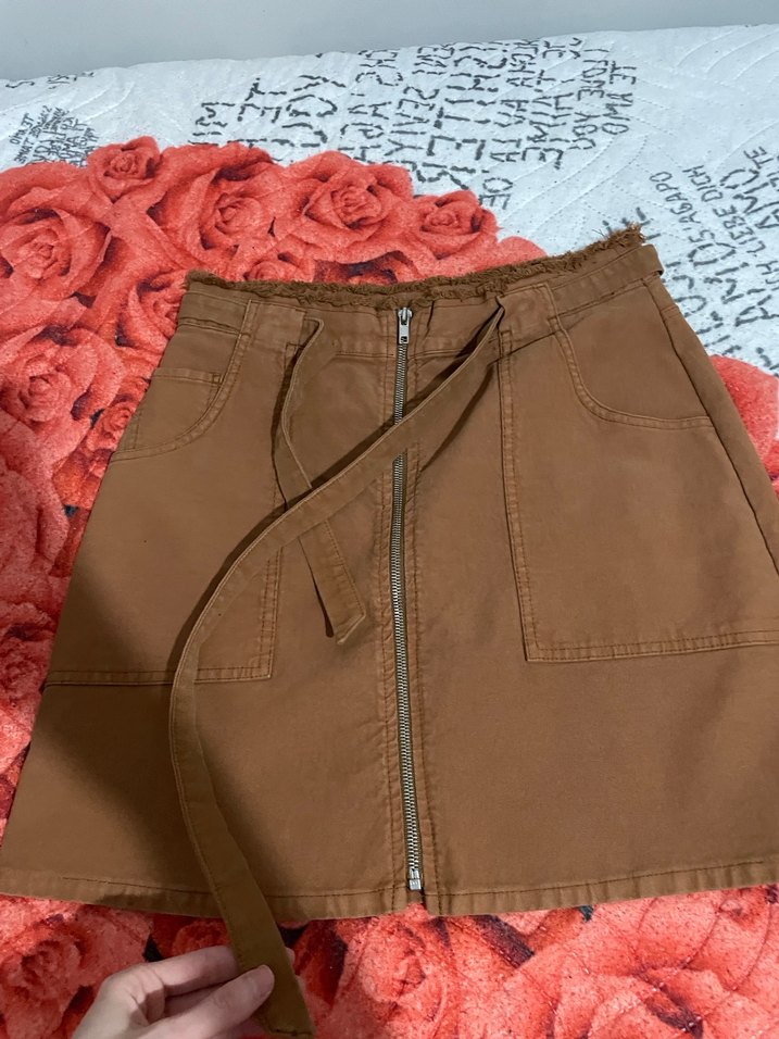 Kahverengi Kemerli Mini Etek - Görsel 3