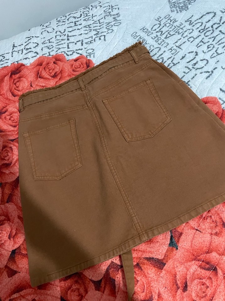 Kahverengi Kemerli Mini Etek - Görsel 4