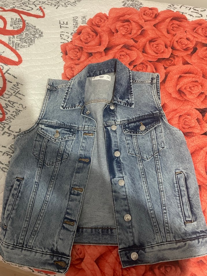 Düğmeli Kolsuz Mavi Denim Ceket - Görsel 5