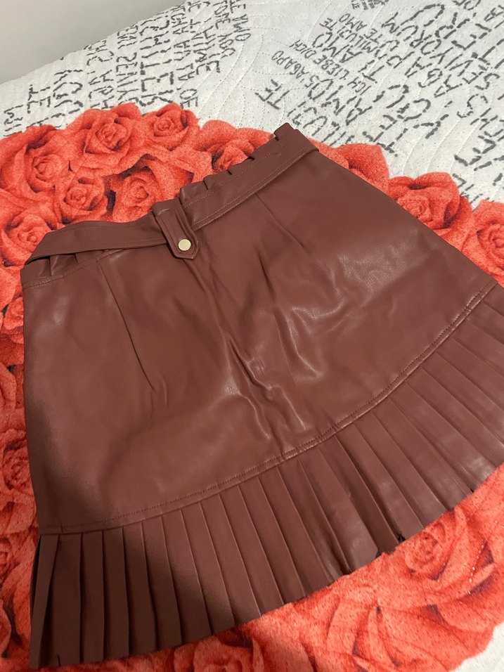Kahverengi Deri Kemerli Mini Etek - Görsel 3