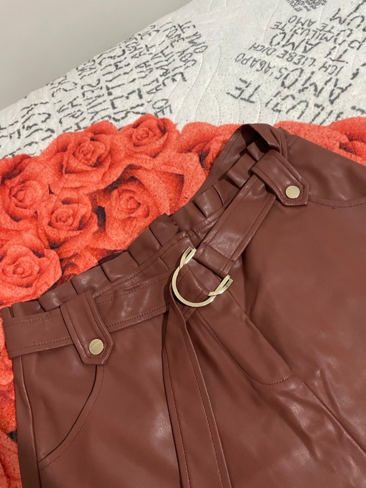 Kahverengi Deri Kemerli Mini Etek - Görsel 2