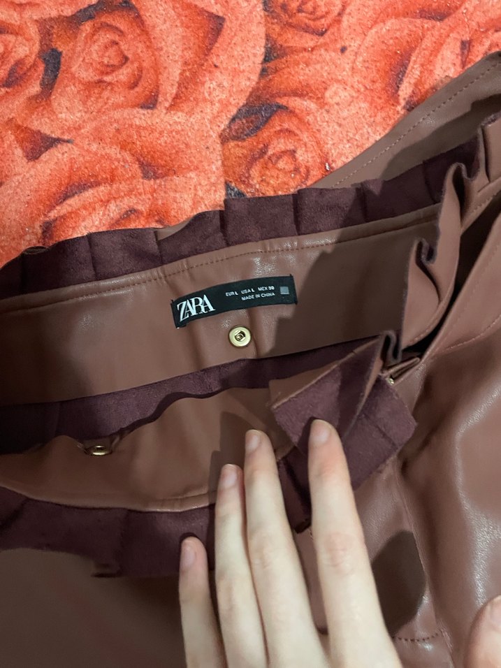 Kahverengi Deri Kemerli Mini Etek - Görsel 4