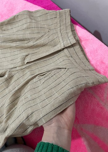 Zara Kadın Bej Pilili Pamuk Kumaş Pantolon - Görsel 4