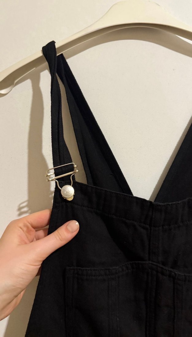 Kadın Siyah Denim Uzun Salopet - Görsel 3