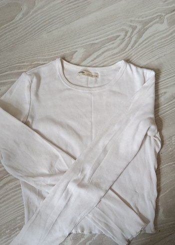 Beyaz Keten Kadın Uzun Kollu Basic Kazak crop - Görsel 4