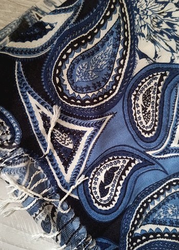 Püsküllü Mavi Bohem Kadın Şalı - Görsel 3