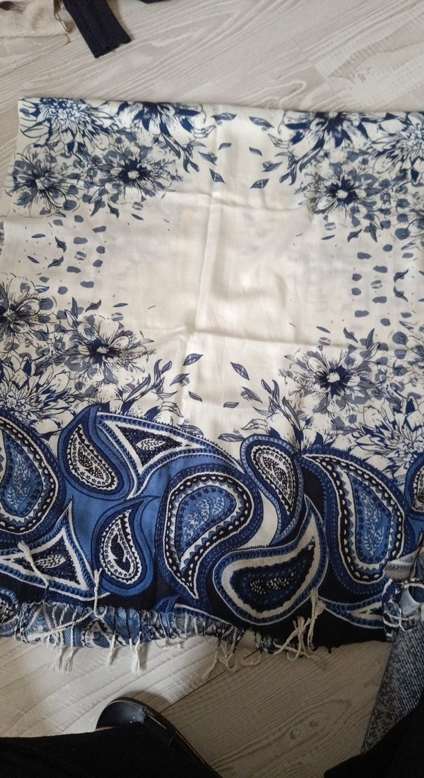 Püsküllü Mavi Bohem Kadın Şalı - Görsel 2